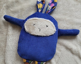 dry hot water bottle with removable linen and lavender cover - royal blue velvet rabbit