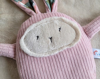 dry hot water bottle with removable linen and lavender cover - pink velvet rabbit