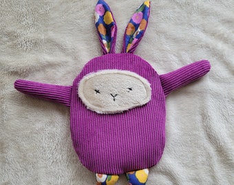 dry hot water bottle with removable linen and lavender cover - lilac velvet rabbit