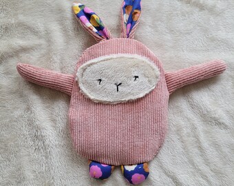 dry hot water bottle with removable linen and lavender cover - powder pink velvet rabbit