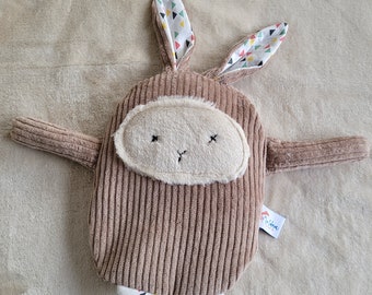 bouillotte sèche déhoussable lin et lavande - lapin velours beige