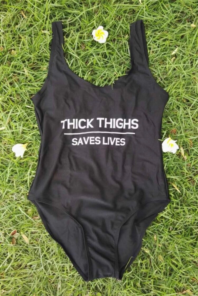 Thick Thighs Save Lives One Piece Swimsuit Plus Size. Black / Pink