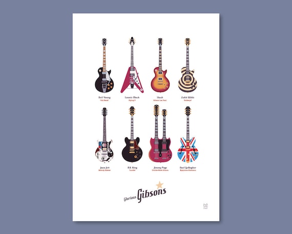 Gibson Guitars A4 Poster Print. 8x Glorious Gibsons Guitars