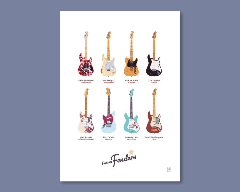 Fender Guitars A4 Poster Print. 8x Famous Fender Guitars - Etsy Singapore