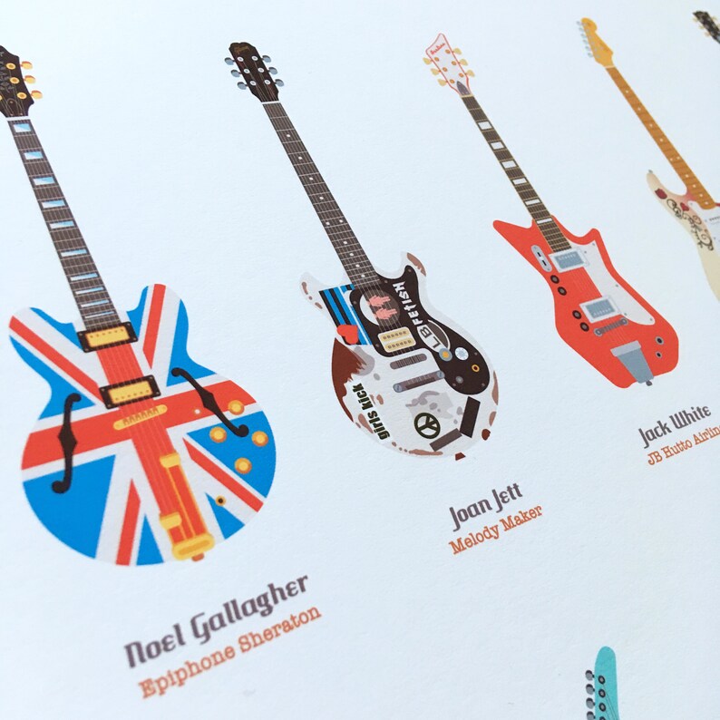 Star Guitars A2 Poster Print. 32x Famous Guitars Illustration. Etsy