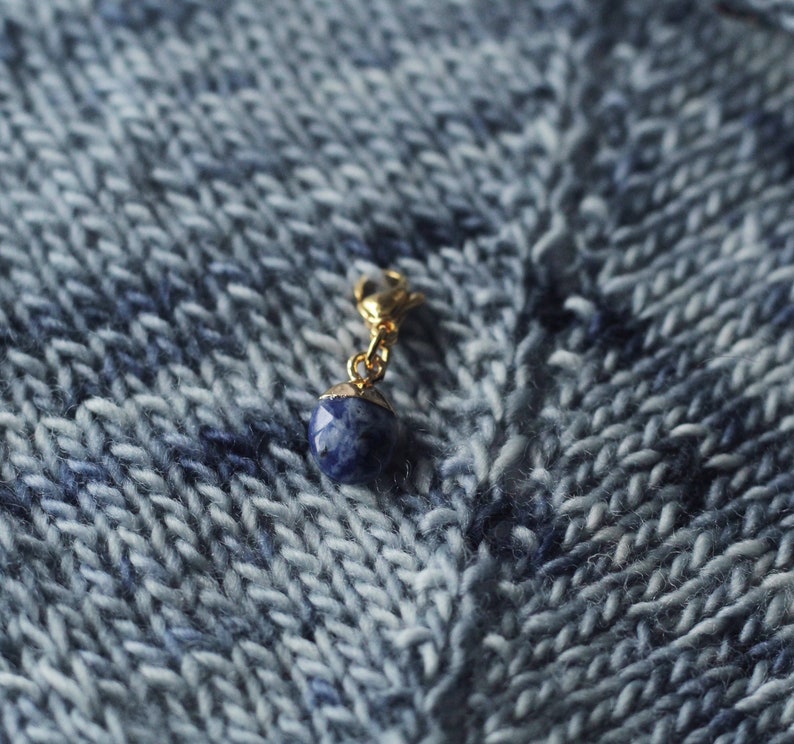 Natural Blue Spot Jasper Gemstone Progress Keeper Stitch Marker Knitting and Crochet Notion