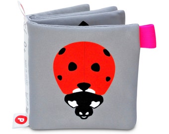 TOY BOOK for Babies, face-like patterns, Insect Mimicry: ladybug, butterfly, beetle, moth, spider; High Contrast Baby, Newborn Gift, Parenti