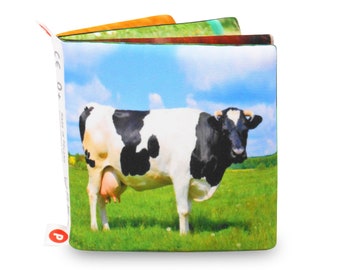 ANIMAUX DE LA FERME, Livre en tissu pour bébé, Illustrations réalistes, Livre en tissu non toxique, Jouet éducatif pour bébé, Cadeau pour bébé de la campagne, Jouet intelligent