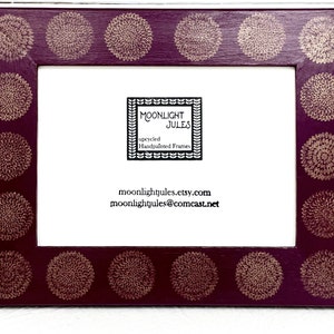Hand-Painted 5x7 Picture Frame, Plum Purple, Gold Flower design, Wood, Upcycled image 2