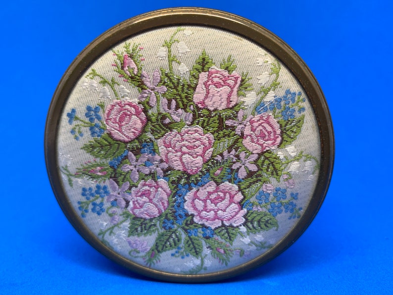 Vintage Trinket Box in Brass With Silk Embroidered Lid FREE Etsy