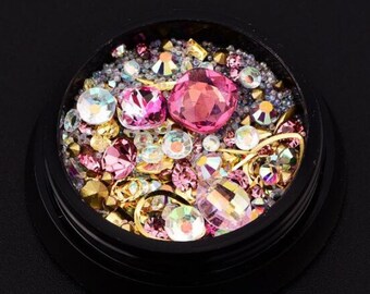 Pink mix 3D nail art decoration, resin decorations, nail stickers, pink jewel nail art, pink nail charms, glitter cabochons, resin charms