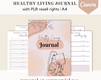 PLR Healthy living journal, Canva template, self care PLR planner, editable template, done for you journal, commercial use resell rights