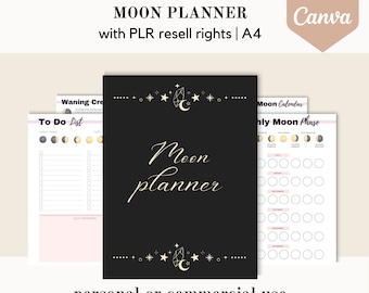 PLR Moon planner, moon phases Canva template, PLR editable canva template, done for you journal, commercial use resell rights