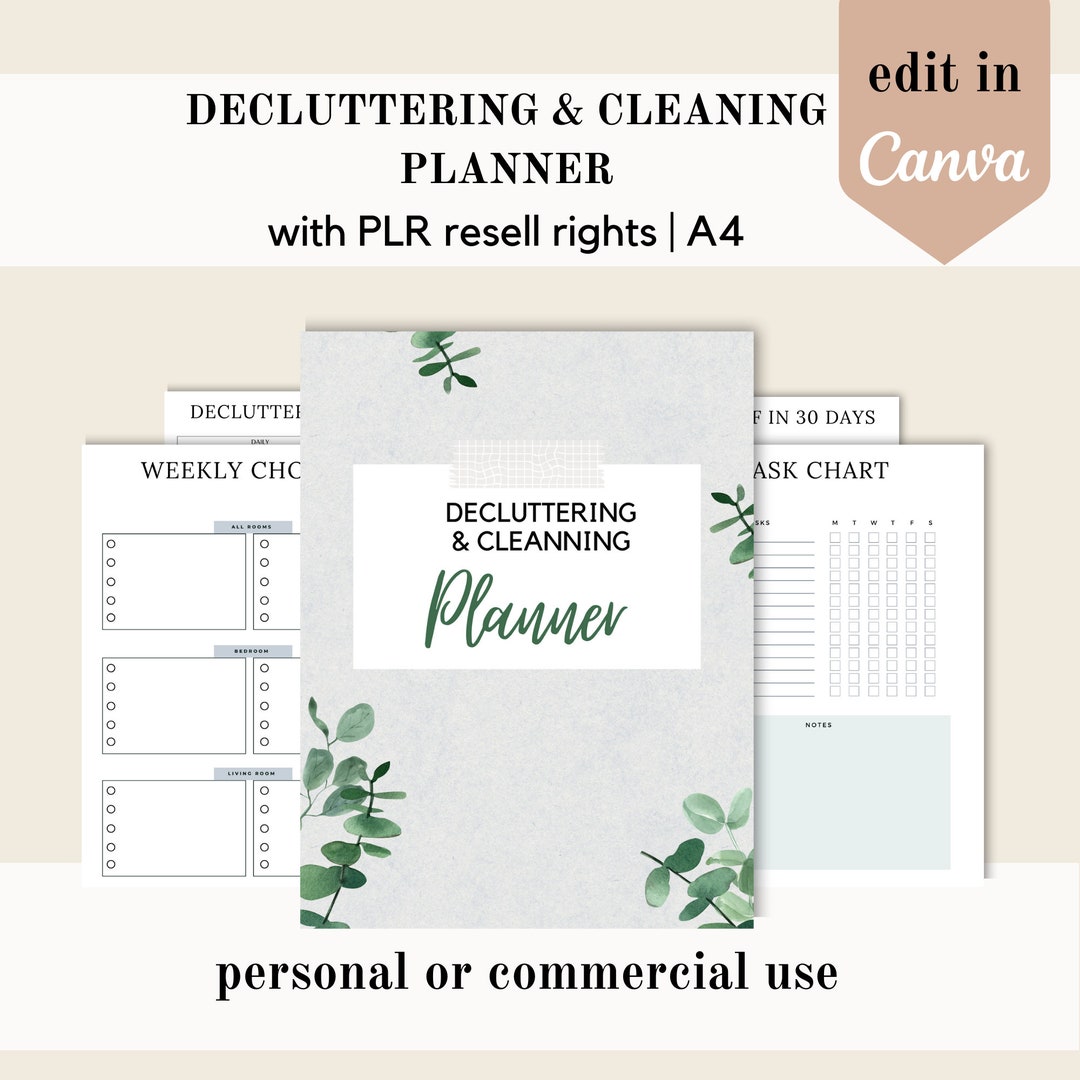 Decluttering & Cleaning Planner Canva Template: Family Chore PLR ...