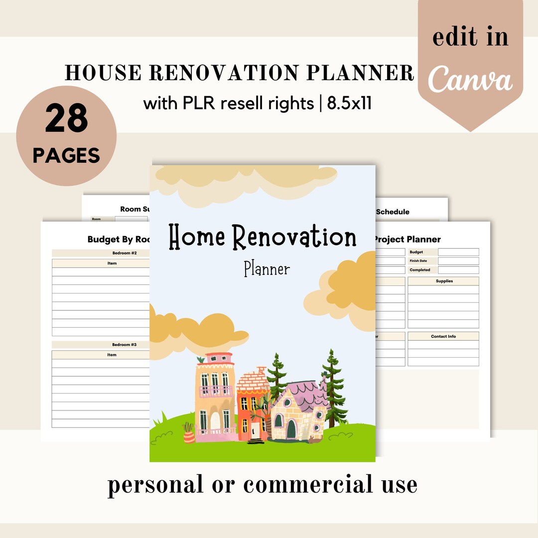 PLR House Renovation Planner, Canva Template, Interior Design Planner ...