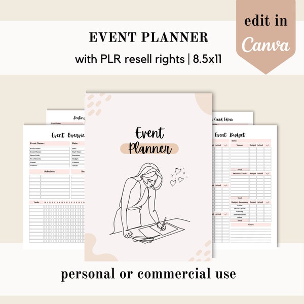 PLR Event planner, Canva template, party planning PLR, editable template, done for you schedule organizer, commercial use resell rights