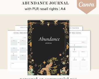 PLR Abundance journal, manifesting Canva template, editable canva template, done for you planner, commercial use resell rights workbook