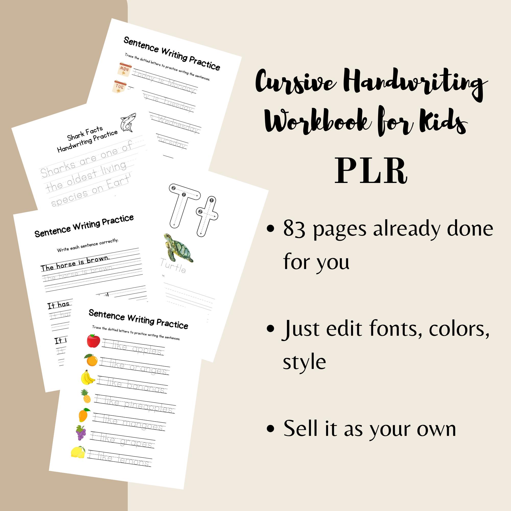 PLR Kids Cursive Handwriting Workbook, Canva Template, Education PLR ...