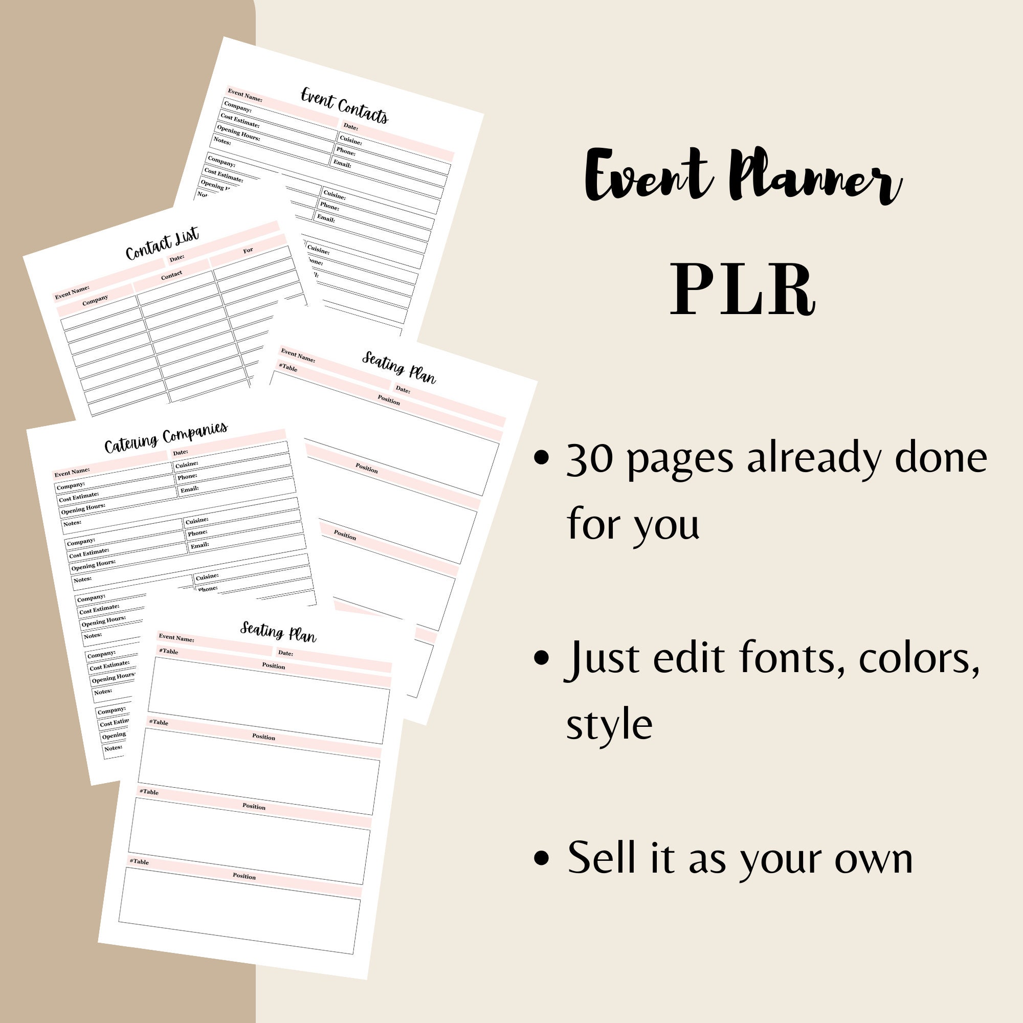 PLR Event Planner, Canva Template, Party Planning PLR, Editable ...
