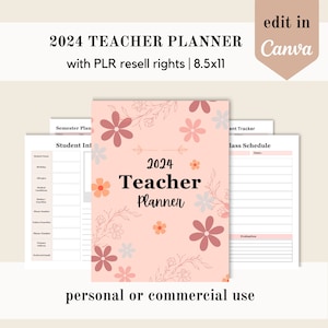 PLR 2024 Lehrerplaner, Canva-Vorlage, Bildung PLR, 71-seitige bearbeitbare Canva-Vorlage, für Sie gemacht, kommerzielle Nutzung Weiterverkaufsrechte