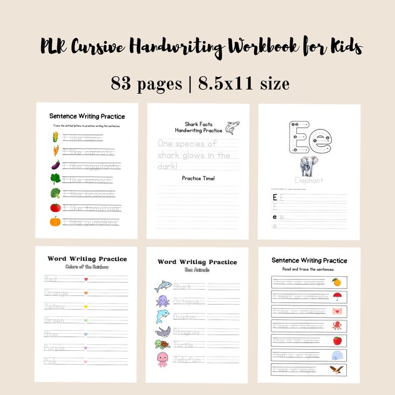 PLR Kids Cursive Handwriting Workbook, Canva Template, Education PLR ...