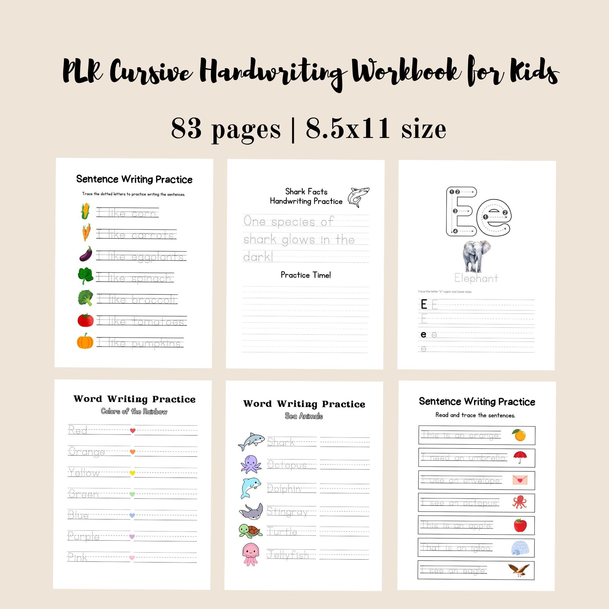 PLR Kids Cursive Handwriting Workbook, Canva Template, Education PLR ...