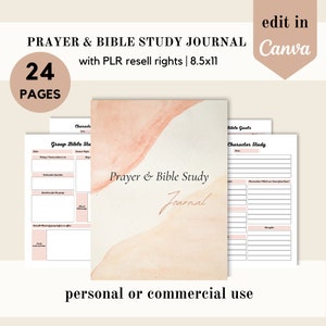 PLR Prayer bible study journal, Canva template, daily reflections PLR, editable template , done for you, commercial use planner resell