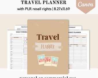 PLR Travel planner, Canva template, holiday PLR, vacation editable canva template, done for you trip journal, commercial use resell rights