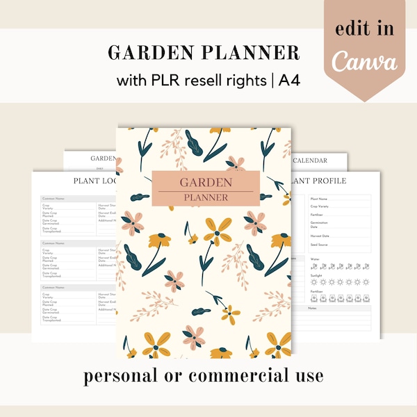 PLR Garden planner, watering schedule Canva template, PLR editable canva template, done for you plant log, commercial use resell rights