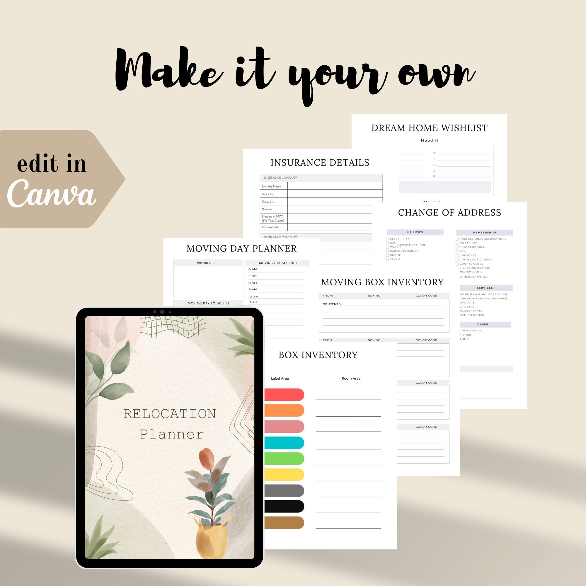 PLR Relocation Planner, Canva Template, Moving Out Planner, Editable ...