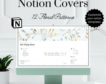 Cubiertas de nociones botánicas con flores, plantillas de nociones personalizadas, cubierta de planificador digital con flores, pancartas vibrantes florecientes, paquete de cubiertas de nociones en colores pastel