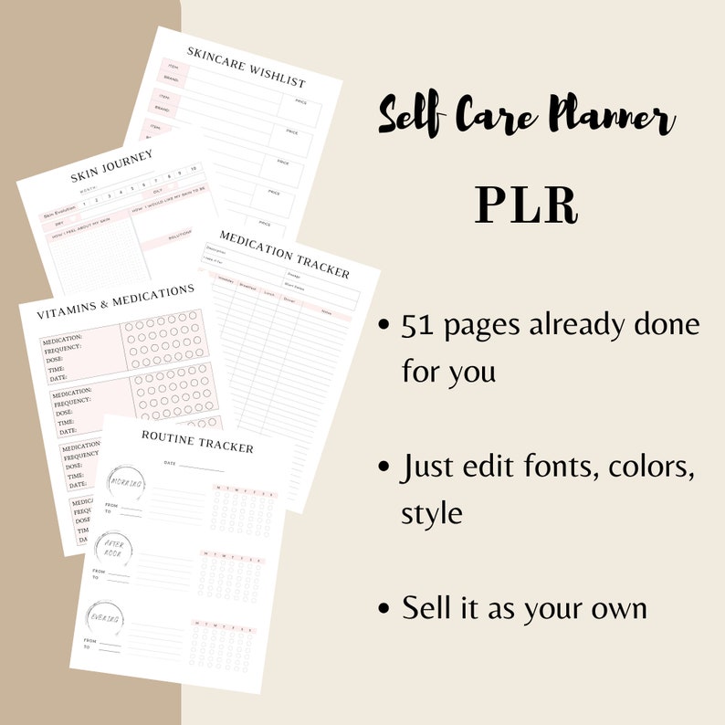 PLR Self Care Planner, Canva Template, Health PLR Planner, Editable ...