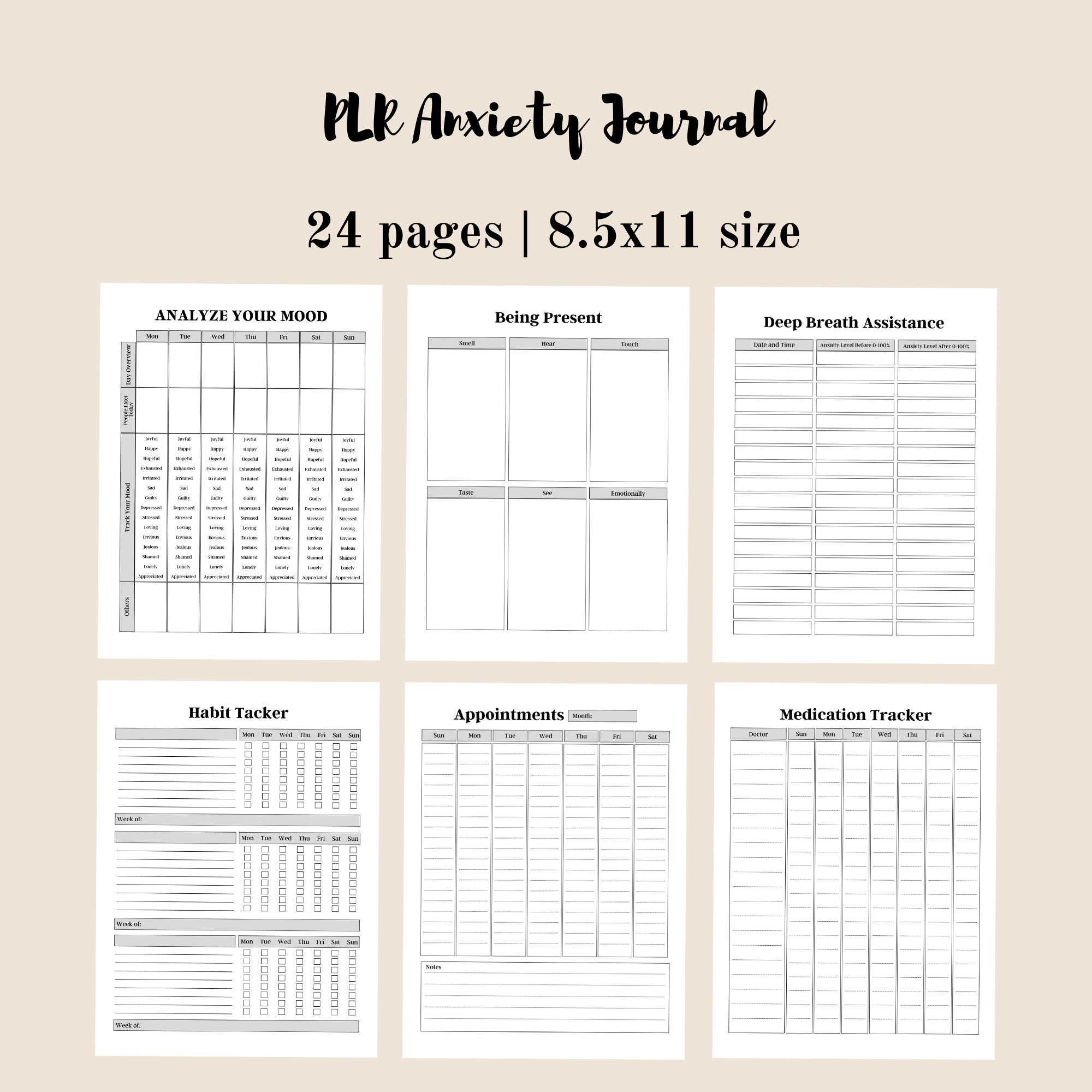 PLR Anxiety Journal Canva Template: Mental Health Worksheets ...
