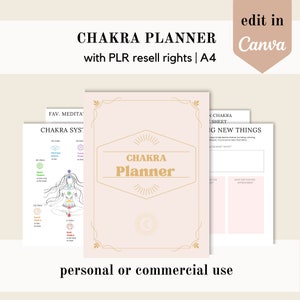 PLR Chakra Planer, Meditationskristall Canva Vorlage, bearbeitbare Canva Vorlage, für Ihre Zeitschrift erstellt, für kommerzielle Nutzung und für Wiederverkaufsrechte