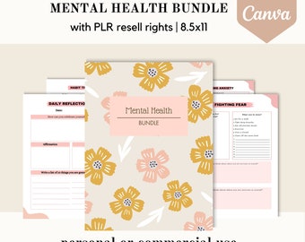 PLR Mental health bundle, Canva template, health PLR planner, editable canva template, done for you sheets, commercial use resell rights