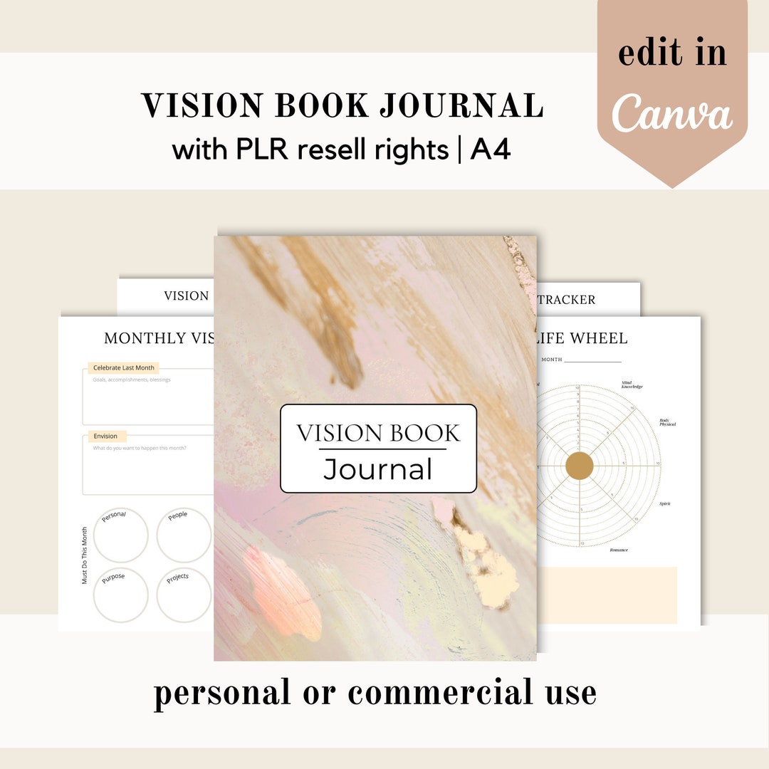 PLR Vision Book Journal, Canva Template, Self Care PLR Planner ...