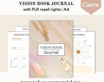 PLR Vision book journal, Canva template, self care PLR planner, editable canva template, done for you journal, commercial use resell rights