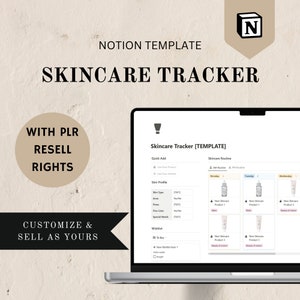 PLR Skincare Tracker Notion template, beauty planner template, skin care routine, habit tracker notion, commercial use with resell rights