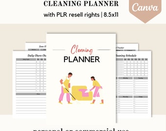 PLR Cleaning planner, home organization Canva template, PLR editable canva template, done for you schedule, commercial use resell rights