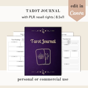 Diário de tarô PLR, modelo Canva, pasta de trabalho de tarô PLR, modelo de planejador editável Canva, diário pronto para você, direitos de revenda para uso comercial