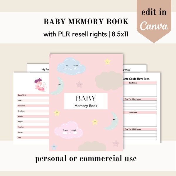 PLR Baby memory book, keepsake child Canva template, holiday memories editable canva template, done for you, commercial use resell rights