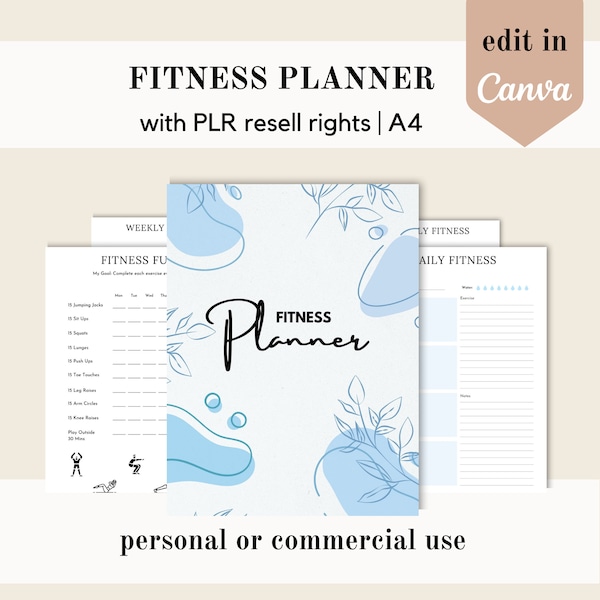 PLR Fitness planner, Canva template, weight loss PLR planner, editable canva template, done for you journal, commercial use resell rights