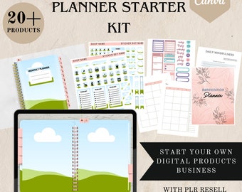 PLR Digital planner starter kit, Canva template, stickers PLR, editable digital binders, done for you products, commercial use resell rights