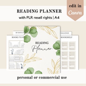 Planner di lettura PLR, modello Canva per diario di lettura, modello Canva modificabile PLR, planner di lettura pronto all'uso, diritti di rivendita per uso commerciale
