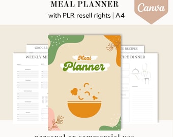 PLR Meal planner, recipe Canva template, PLR editable canva template, done for you food planner, grocery list commercial use resell rights