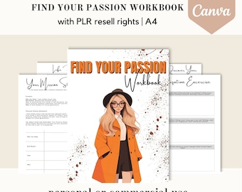 PLR Find your passion workbook, life purpose journal, editable Canva template, done for you mission planner, commercial use resell rights