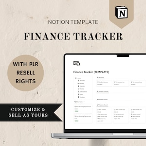 PLR Notion Finance tracker template, income expenses template, budget planner, money planner notion, goals, commercial use resell rights