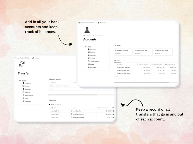 Bank account tracker notion template