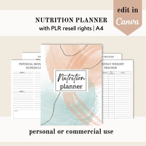 PLR Nutrition planner, healthy habit Canva template, meal planner editable canva template, done for you journal, commercial use resell right