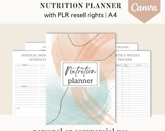 PLR Nutrition planner, healthy habit Canva template, meal planner editable canva template, done for you journal, commercial use resell right